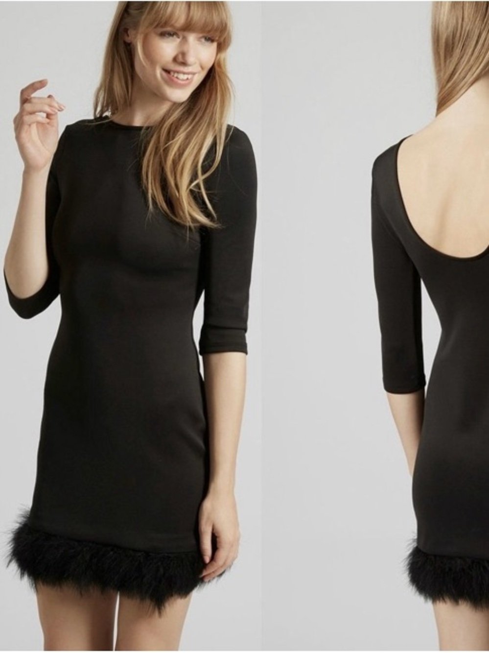 Topshop Little Black Dress with Scoop Back and Genuine Feather Hem